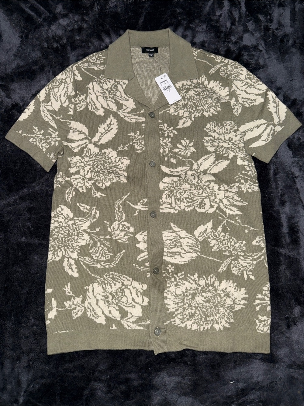 Express Floral Cotton Short Sleeve Sweater Polo - XS